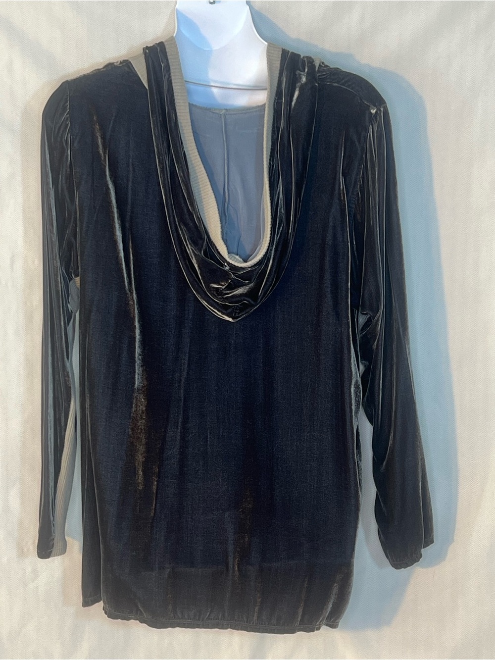 Johnny Was Pete & Greta Pullover Gray Velvet & Silk Hoodie Relaxed Fit XL - Picture 7 of 9